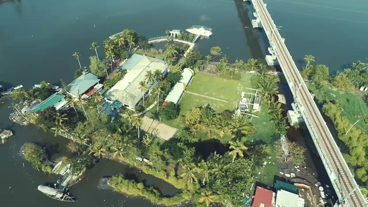 Aerial view of the island and the backwater around it